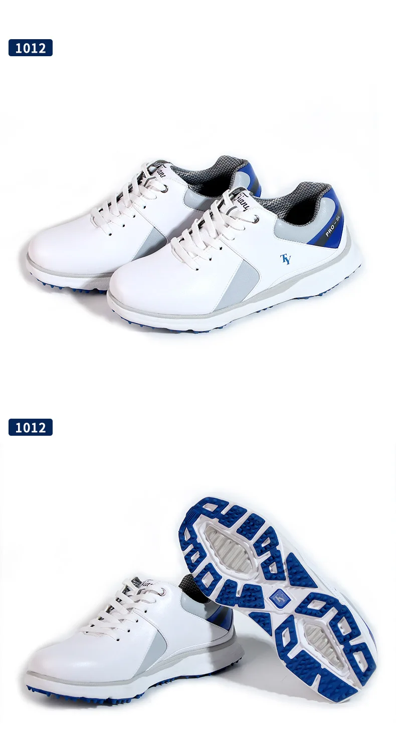Men's golf shoes waterproof non-slip breathable sports casual white fixed nail microfiber shoes