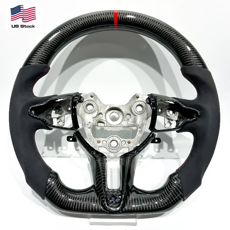 Carbon Fiber & Suede Steering Wheel for Hyundai Elantra N / i30N – Red Accents