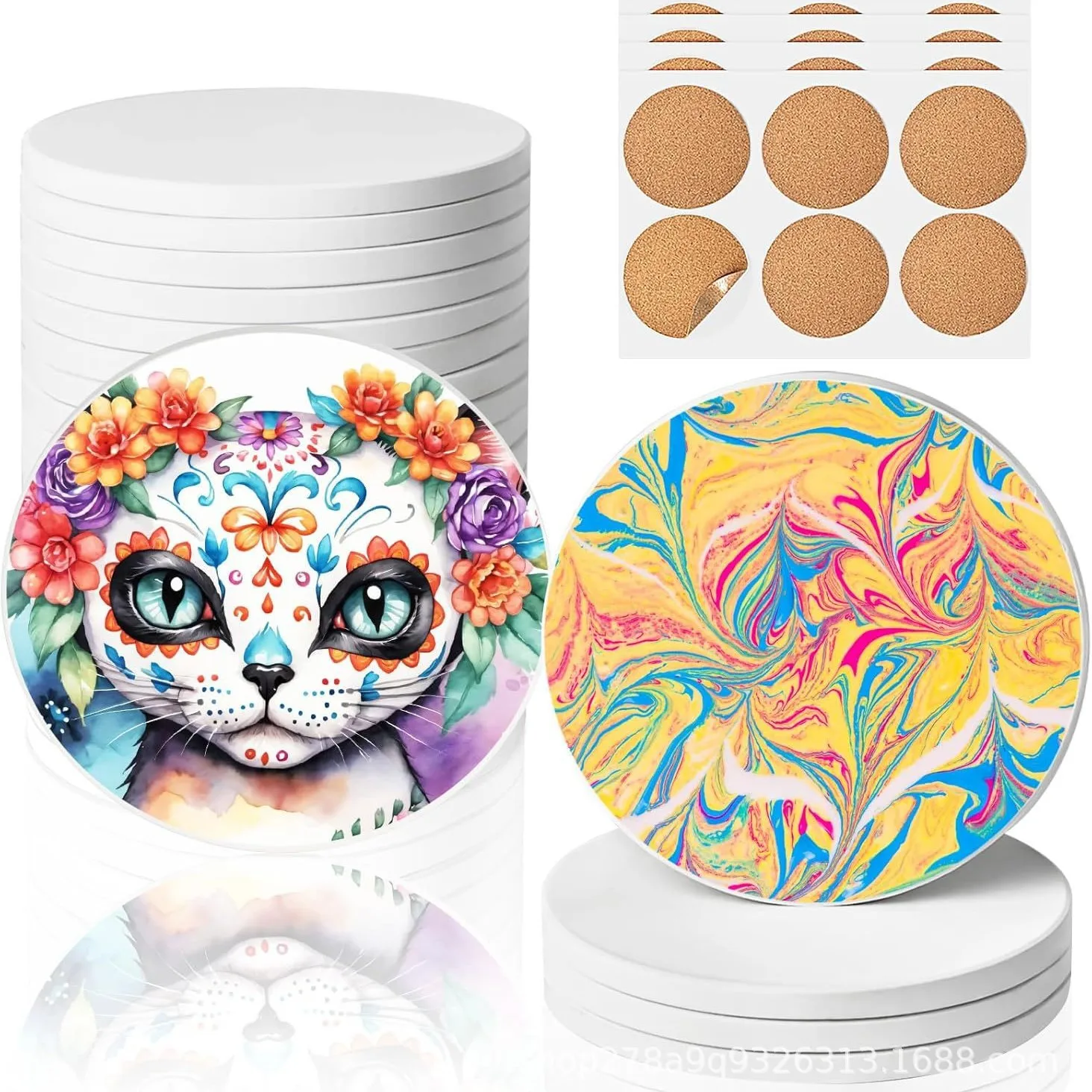 Wholesale Ceramic Coasters Embryo White Embryo with Cork Support UV Printing Painted Ceramic Tiles Pad Type for Car