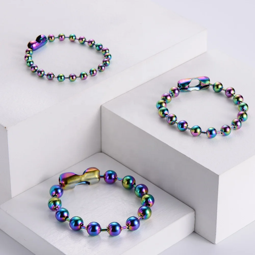 Rainbow Titanium Plated Hematite Seven Color Stainless Steel Bead Chain Necklace Bracelet Jewelry Sets for Women Gift
