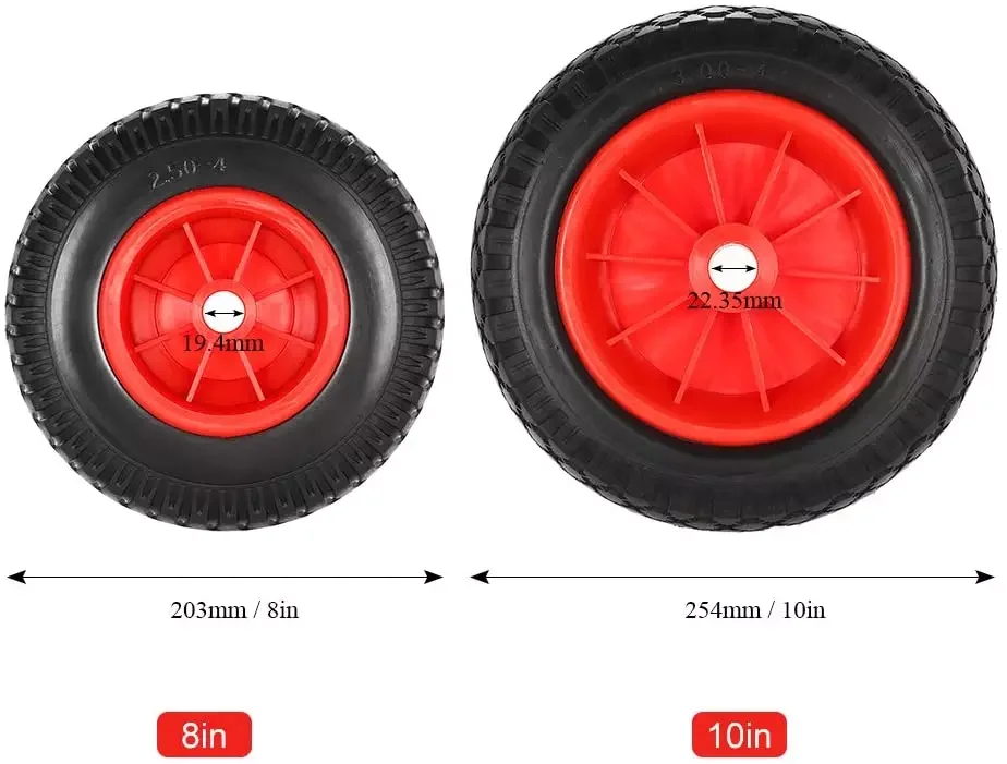 Kayak Trolley Wheels 25.4cm 22.35mm Spare Puncture Proof Black Tyre On