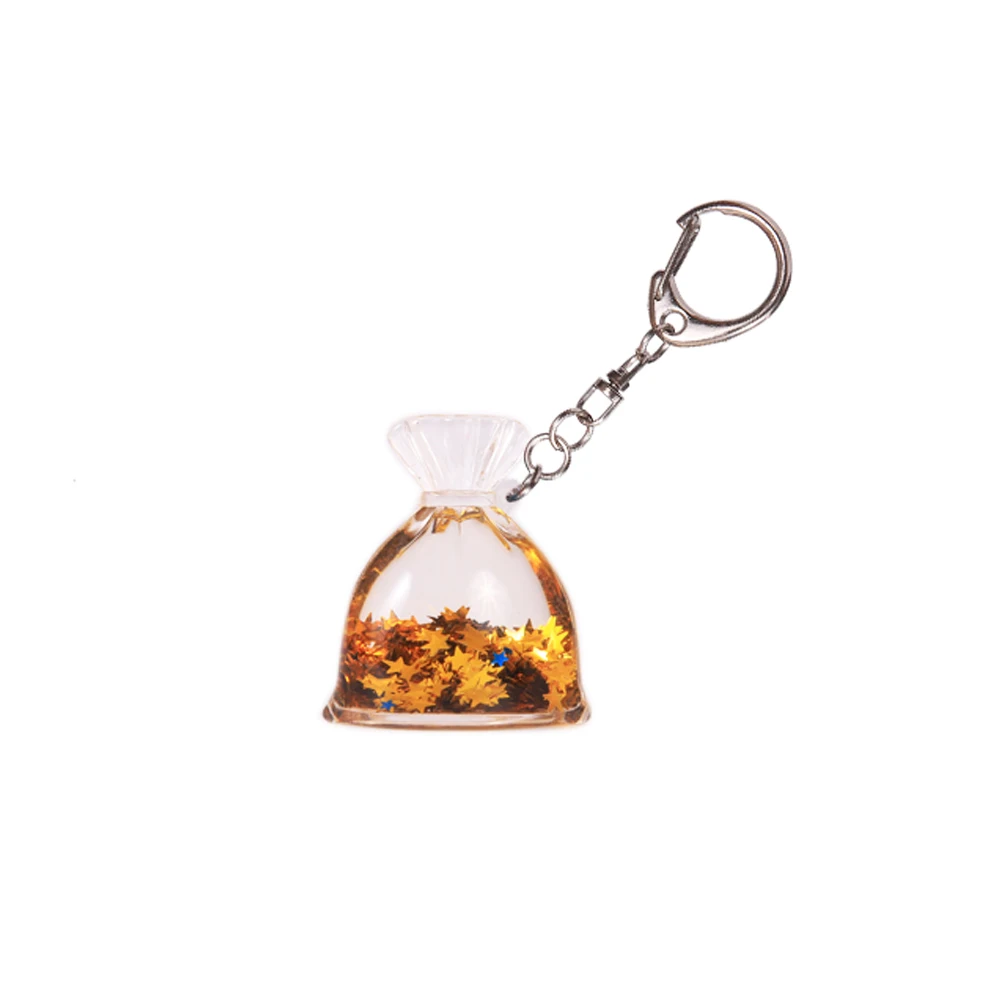 Floating Keychain with 3D Floater Purse Shape Wholesale Custombglitter Liquid Oil Water Keyring Lucky Bag