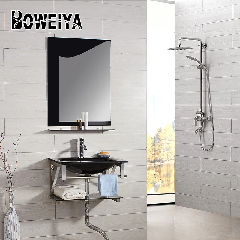 In Stock Discount Cheap Wall Mounting Modern Vanity Floating Waterproof Basin Stainless Steel Bathroom Cabinet with Mirror