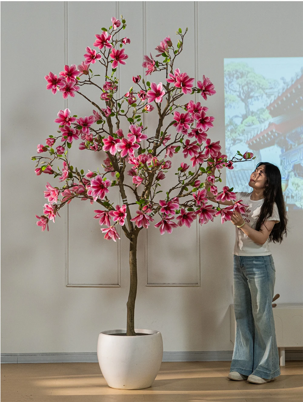 product plastic artificial magnolia tree shaped plant eco friendly high quality landscaper outdoor wedding stage flower decoration-17
