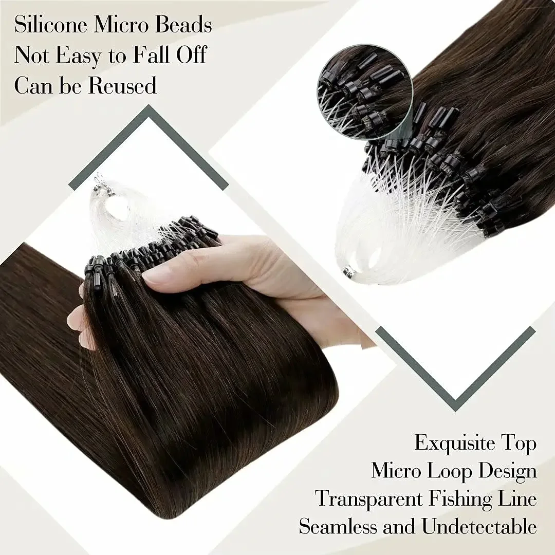 16-26 Zoll Micro Loop Remy Echthaar-Extensions dunkelbraune Farbe für Frauen_voghion.com