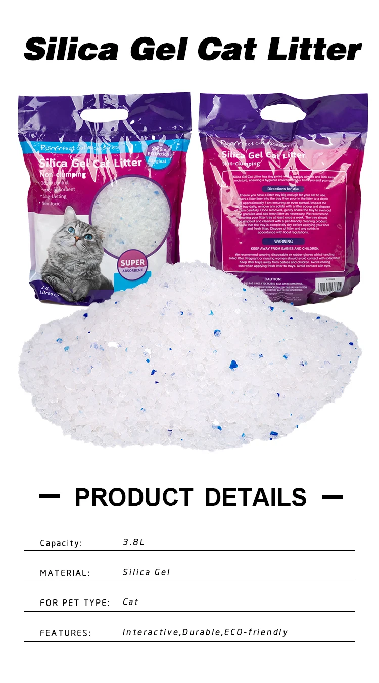 Manufacturer Highly Absorbent Blue 3.8l Silica Gel Arena Para Gato Dust
