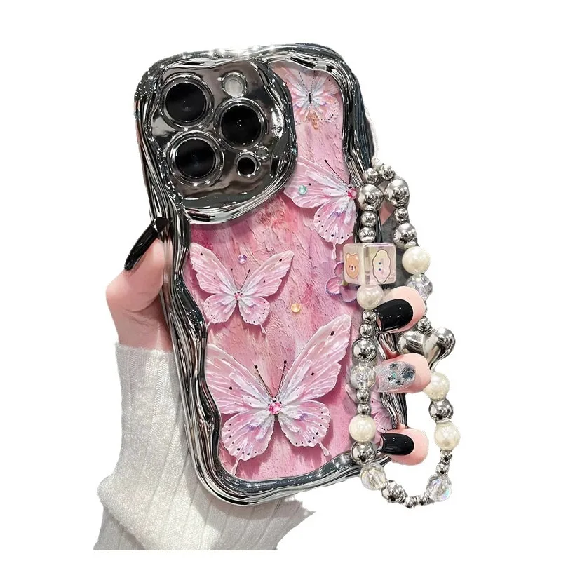 Funda de teléfono móvil de lujo diseño de mariposa cute con artesanía de chapado TPU PC para iPhone 16 15  