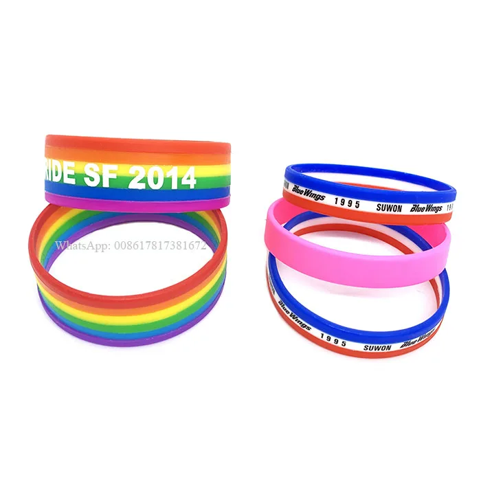 Factory Custom Standard Size rainbow Gay Pride Silicone Souvenir Bracelet Wristband