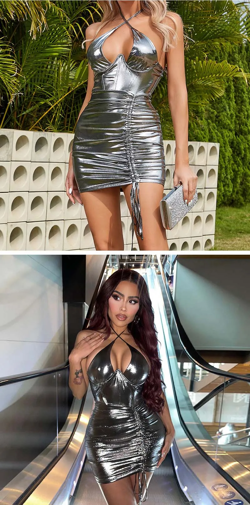 sexy-cleavage-shiny-halter-mini-dress-women-party-night-club-drawstring