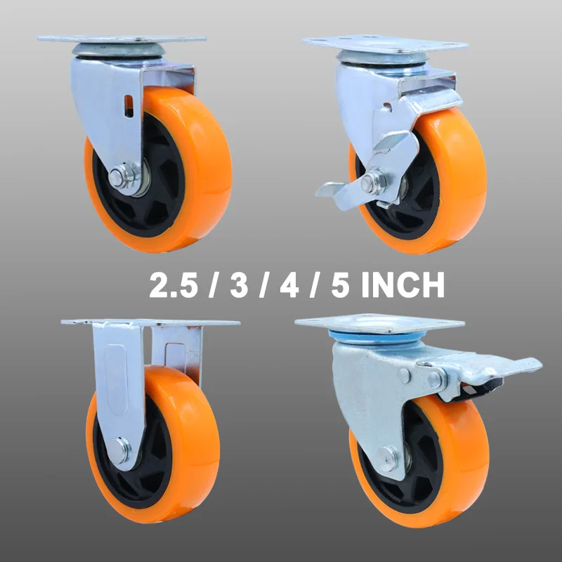 Wholesale medium duty 2.5 inch 3 inch  4 inch 5 inch top plate orange black swivel pvc caster wheel with brake supplier