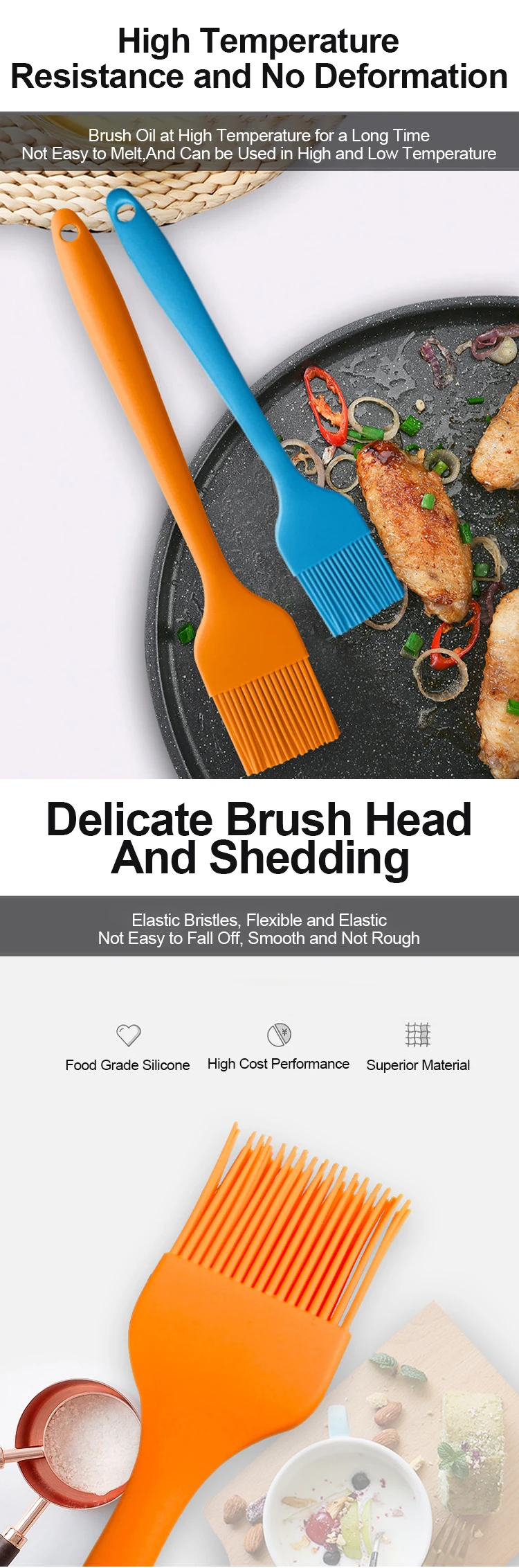 2023 Latest Big Size 58g Silicon Brush 100 Food Grade Oil Brush For