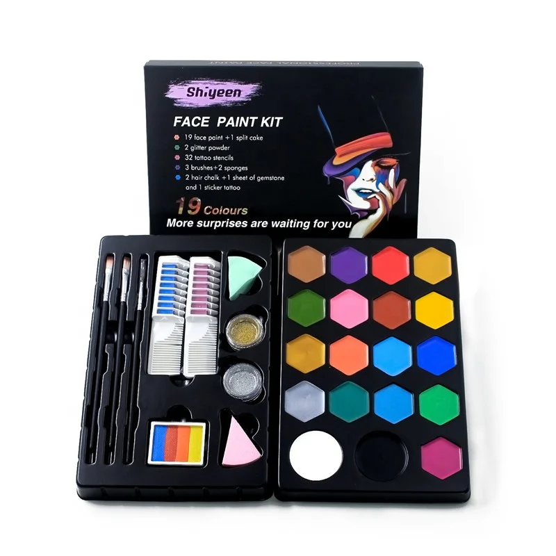  Face Painting Kit for Kids, 15 Colors Non-Toxic Water Based  Face Paint Kits, Brushes Sponges Glitters Gem Sheet Stencils Hair Chalk  Halloween Makeup Kit Professional Kids Face Paint Kit : Arts