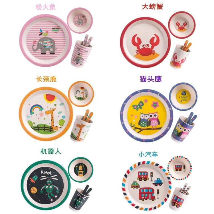2022 New Bamboo Fiber Children Tableware Kids Plates And Bowls