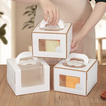 Wholesale European-Style Transparent Window Mousse Pastry Boxes 4-Inch 6inch 8inch Satchel Birthday Cake Baking UV Coating
