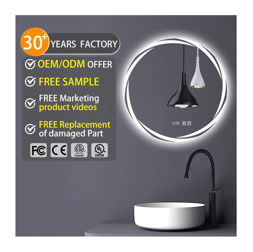 Antifrost Wall Hanging Vertical Led Light Toilet Mirror Round Touch Sensor Switch Wall Bathroom Mirror with Led Light
