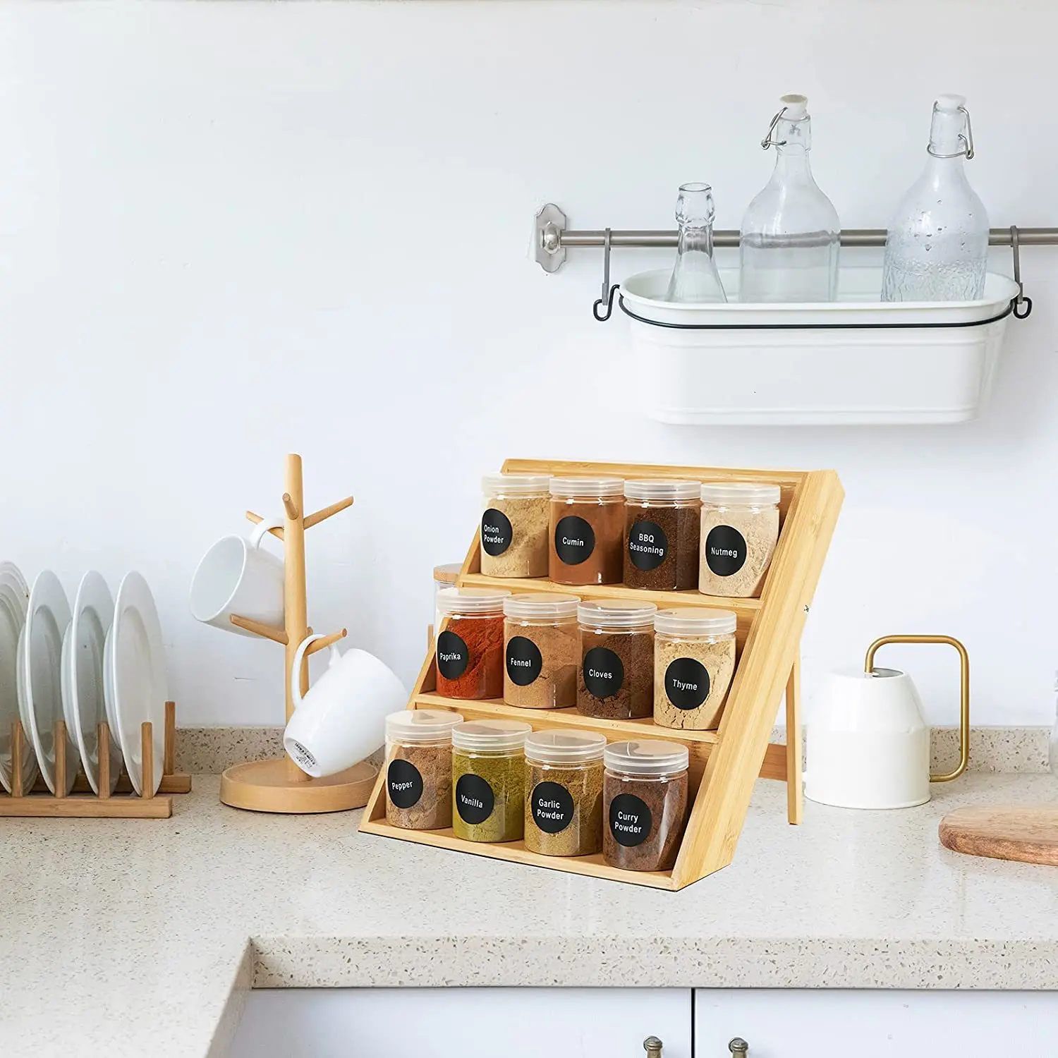 3 Tier Bamboo Spice Rack Storage Wooden Spice Rack Shelf Kitchen Bamboo