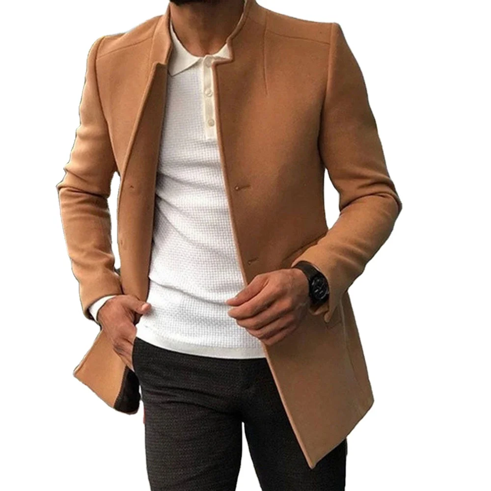 Fashion Woolen Trendy Overcoat Blue Khaki Black Men's Warm Coat