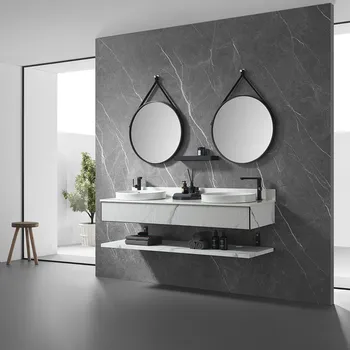 stainless steel metal bathroom vanity with double basin