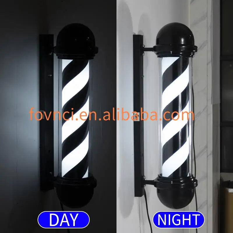 Barber Retro Barbershop Pole Led Light Red White Blue Stripes Outside Illuminating Rotating Hair Salon Barber