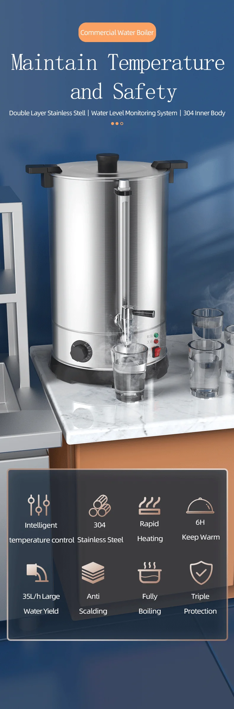 Commercial Catering Water Boiler 20 Liter Coffee Urn Electric Water Boiler Hot Coffee Milk Wine