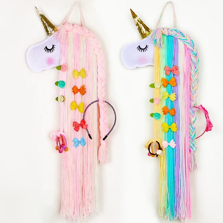 Детская заколка для волос с мультяшным рисунком единорога лента хранения цветная плетеная ткань кисточка настенная вешалка аксессуары держатель