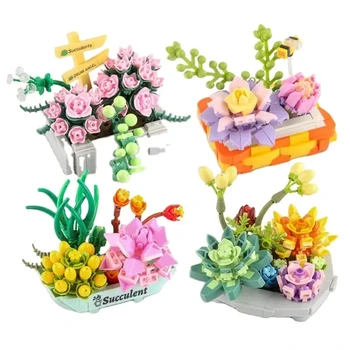 Flower Succulents Building Blocks Cactus Gypsophila Bonsai Tree Gardens Romantic Bricks DIY Potted Plants Model Kids Kits Toys