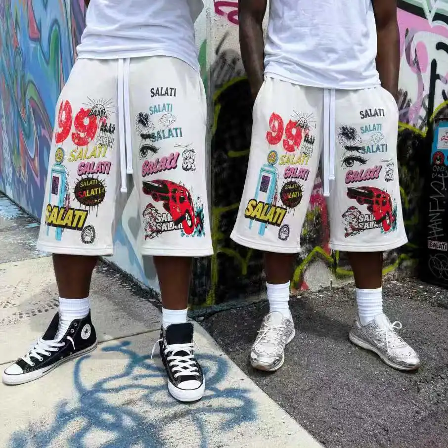 OEM Custom Shorts for Men Colorful Graphic Printed Cotton Terry Loose Fit Below Knee Streetwear Y2K Fashion Men Sweat Shorts