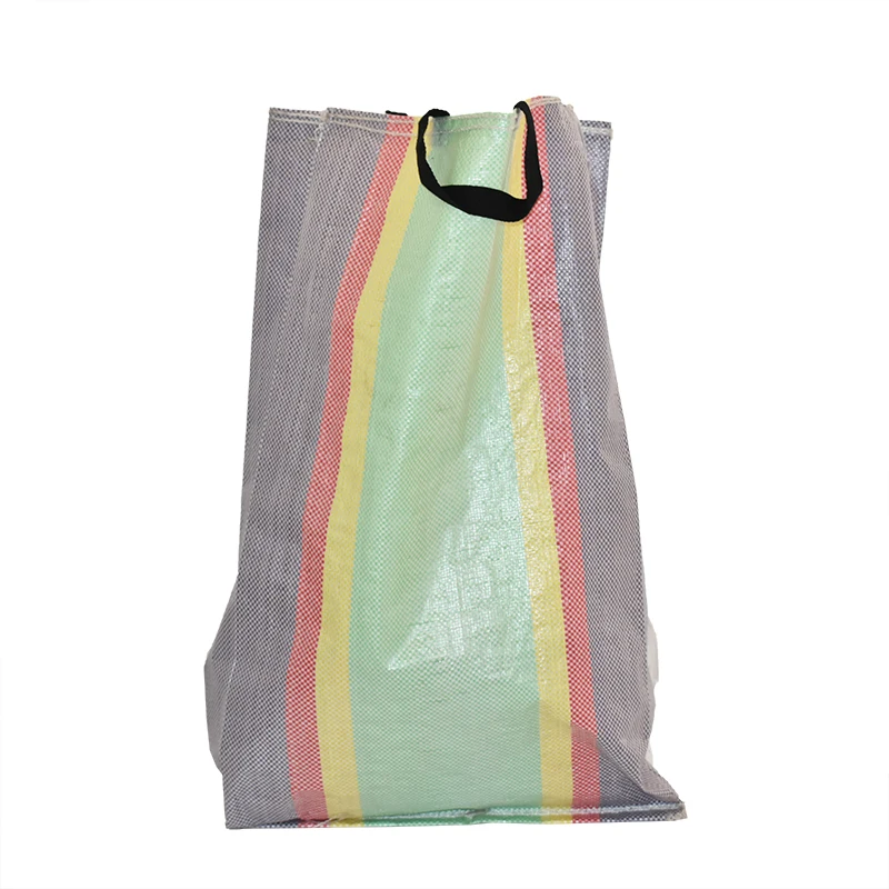 Customized White pp Woven Bag With Blue Stripes on 2 Sides Woven Polypropylene Woven Colorful Strip Laminated Sack