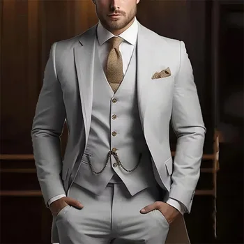 Wholesale Custom White Men's Business Suits 3-Piece Slim Fit Jacket Pants Vest Tuxedos Blazer for Prom Parties and Weddings