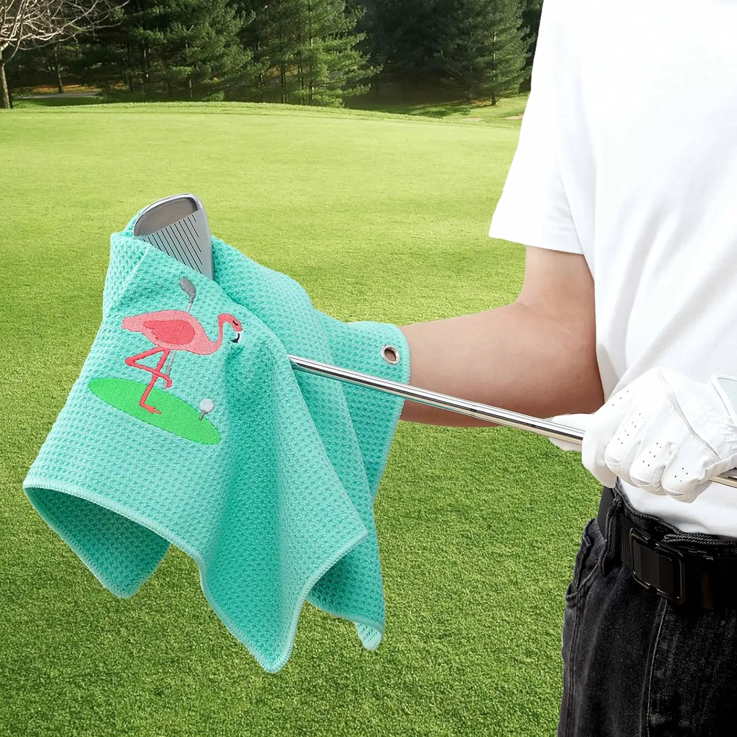 Hot Sale Custom Printed Logo New Embroidered Funny Golf Towel Waffle Weave Tri-Folder Hook Jacquard Technique Premium Golf Bags details