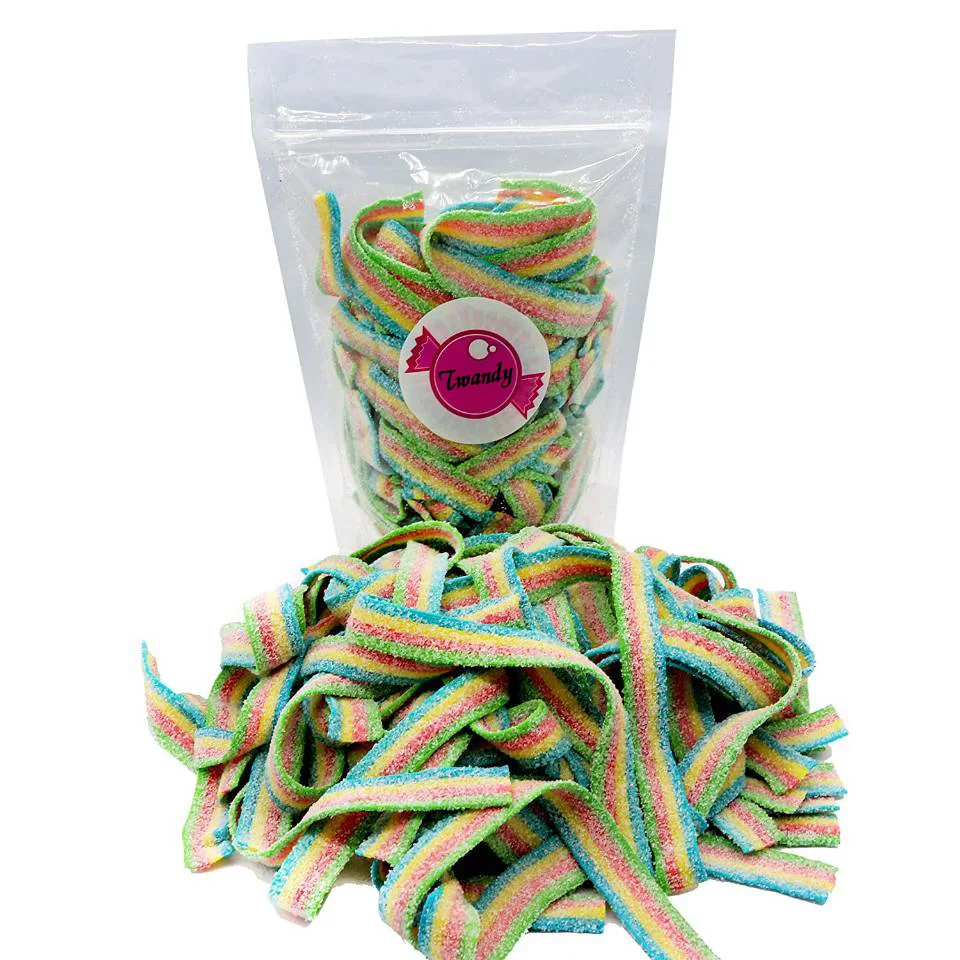 Wholesale Custom Private Label Halal Sour Strips Rainbow Belts Gummy