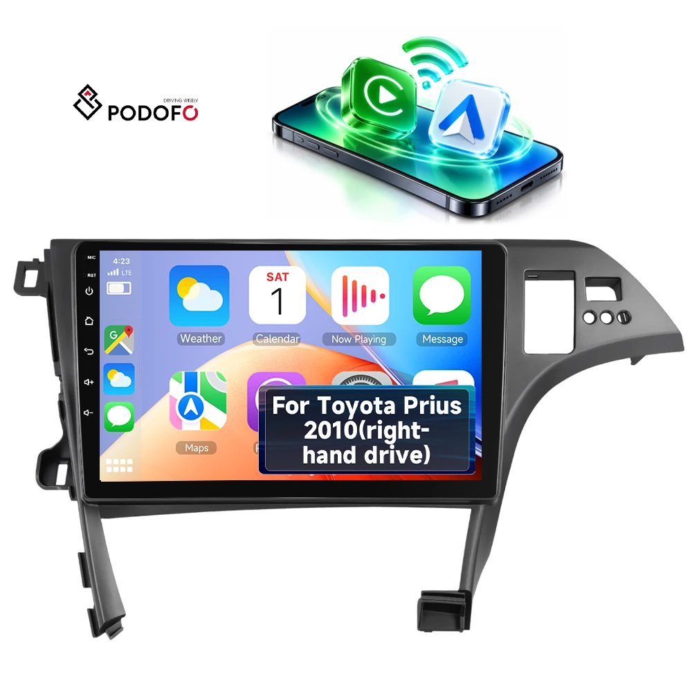 Podofo for Toyota Prius 2010 (Right-hand Drive) 10'' Android Car Stereo Wirelessly Carplay/ Android Auto 2+64G WiFi GPS OEM/ODM A8534A4577/A8534