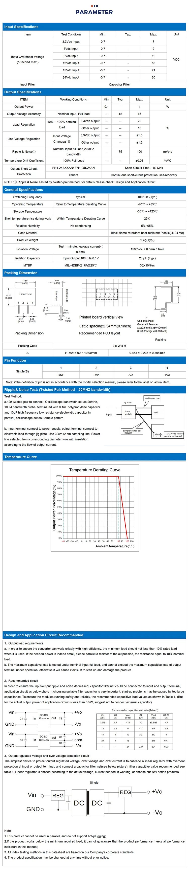 Single output DC DC converter 1W 5V 200mA isolated 78% efficiency