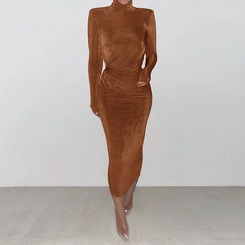 Fall Winter Clothing Ladies Velvet Velour Dresses Plus Size Long Sleeve  Maxi Dress Slim Evening Dresses for Women Lady