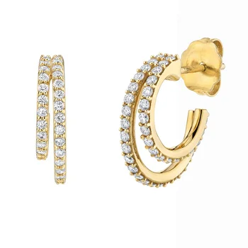 Gemnel 14k gold plated double band pave cz hoop 925 sterling silver women huggie earrings