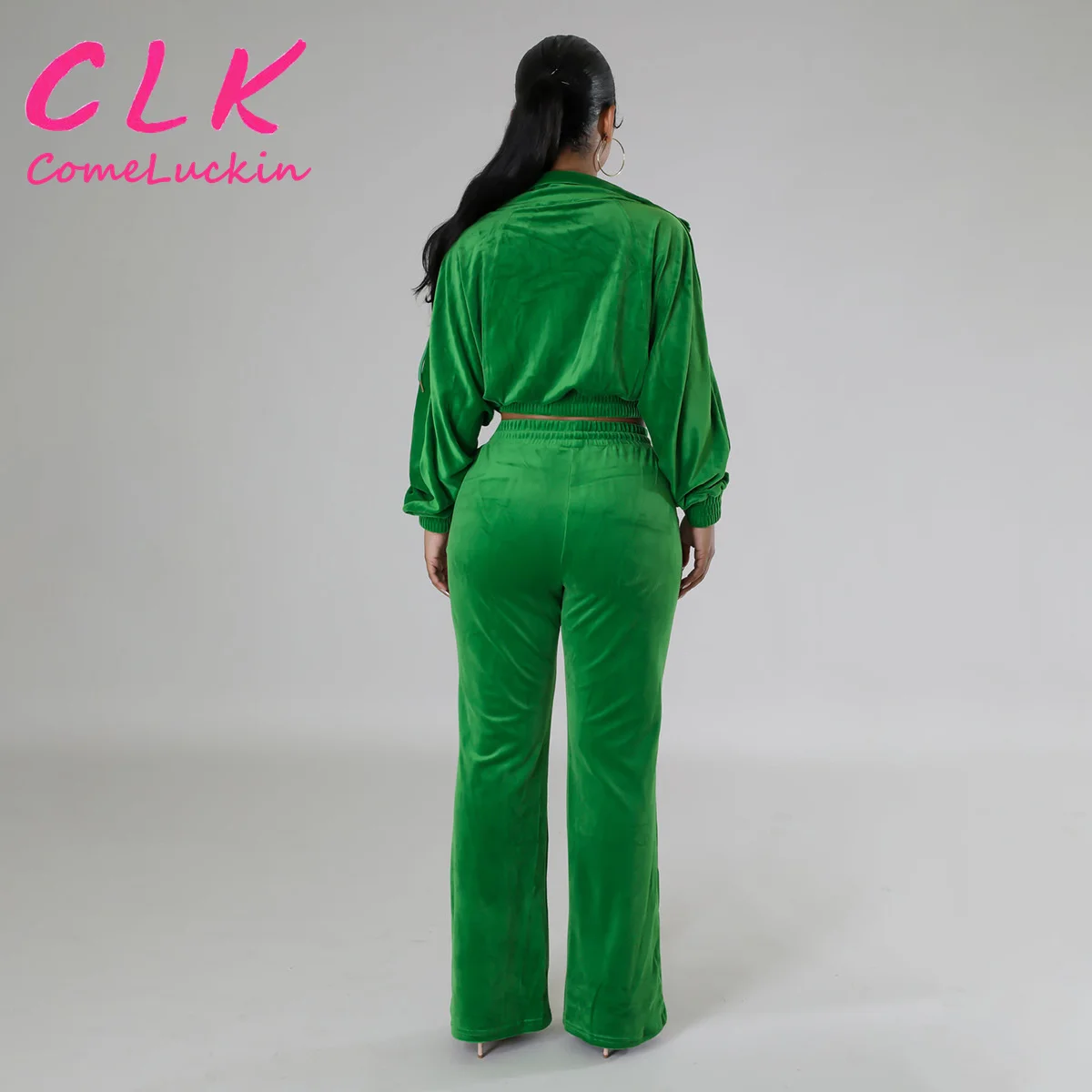 Custom Rhinestone Women's Velvet Tracksuit Fashion Long Sleeve Zipper