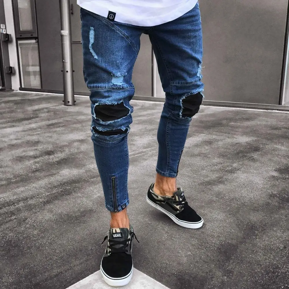 Mens Cool Designer Jeans Skinny Ripped 