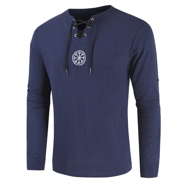 RUMAOZIA Camisa de lino Henley para hombre, cuello en V, estilo medieval, de algodón, retro, de manga corta, para renacimiento, pirata, vikingo, tops de verano, vintage, elegante, con cordones, O RUMAOZIA Camisa de lino Henley para hombre, cuello en V, estilo medieval, de algodón, retro, de manga corta, para renacimiento, pirata, vikingo, tops de verano, vintage, elegante, con cordones, O
