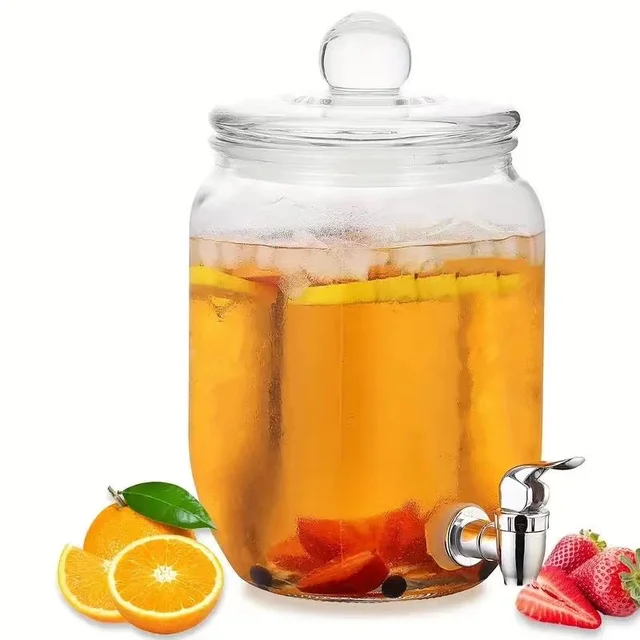 Durable Hammered Glass Juice Drink Dispenser With Stainless Steel Tap Screw Airtight Clear Beverage Water Bottle Sealed Lid