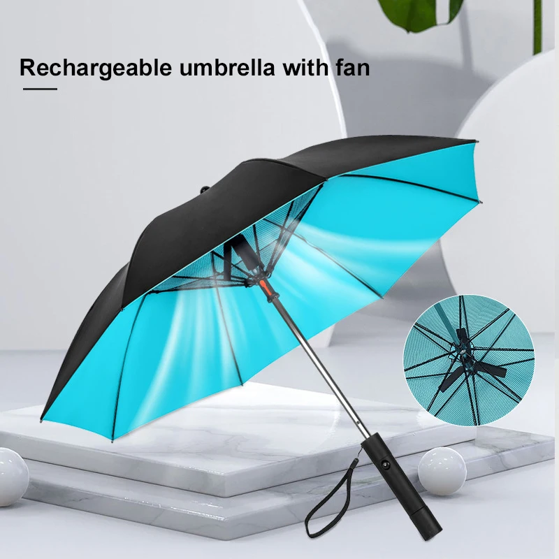 Umbrella With Fan Waterproof Solar Mist Fan Straight Fan Umbrella With