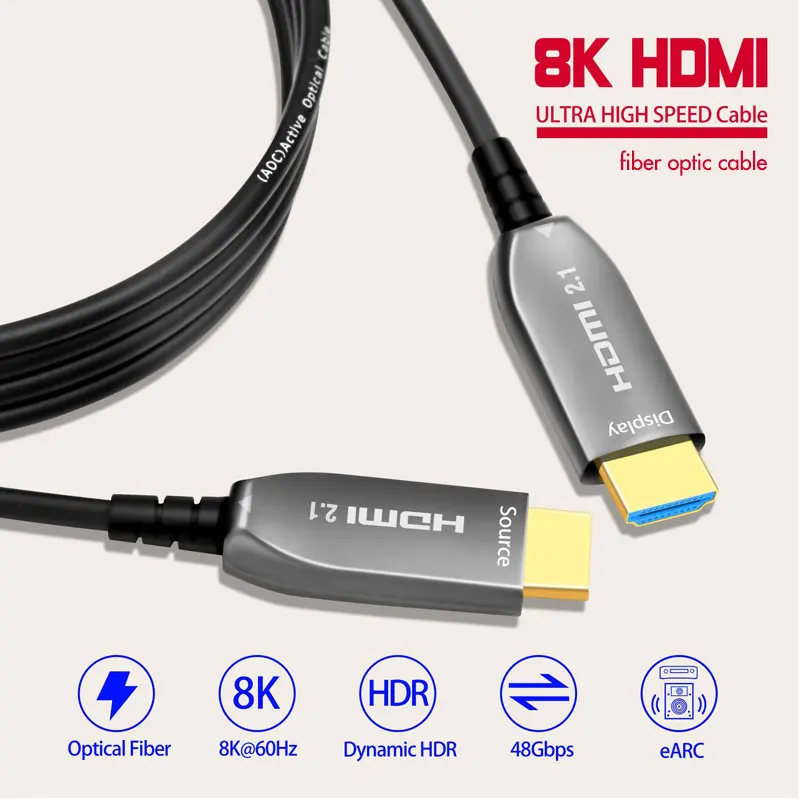 New Optical Fiber for HDMI Active AOC 8K 60Hz 4K 144Hz 48Gbps PVC Jacket  Male to Male for HDMI Cable for Monitor PC 50M