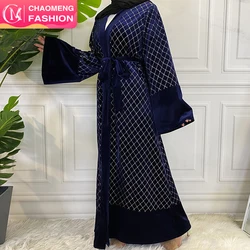 1864# Latest design front open modest winter fall fashion shiny velvet abaya for women muslim clothes 2021