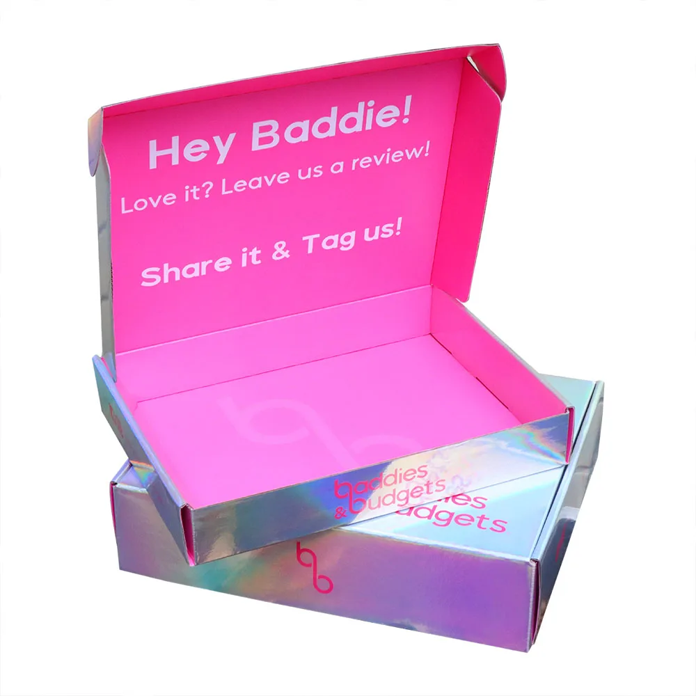 Customized Colorful  Holographic Corrugated Paper  Packaging Shiny  Mailer Box Shipping Gift Box for Hair Cosmetic