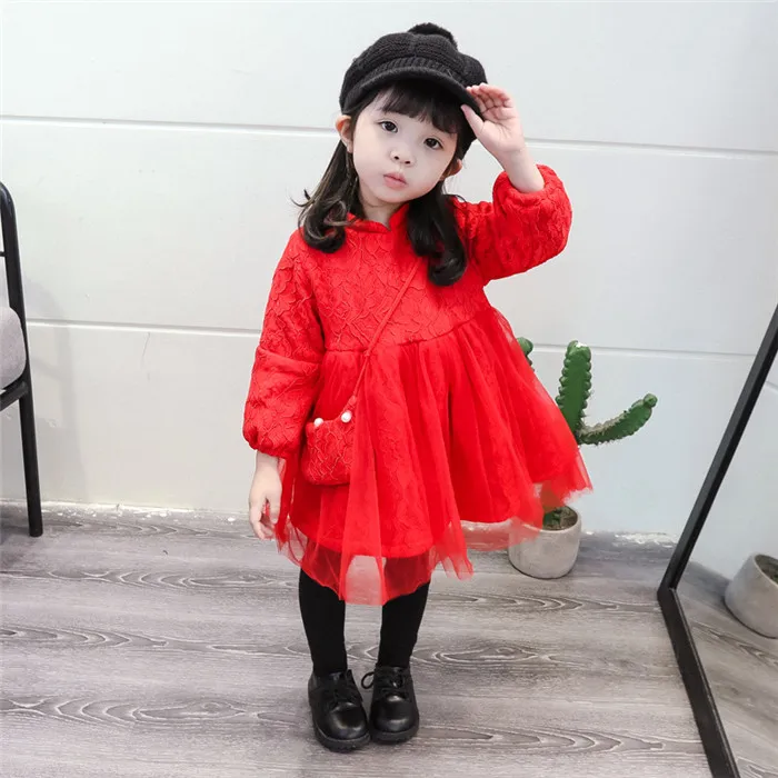 3 year old toddler girl winter dress Ulitacool Fall Dresses For Girls 2-3 Years Baby Knit Autumn Warm Long Sleeve Flower Princess Clothes Trend Outfits Red Velvet Style Baby Girl Year Old Outfits