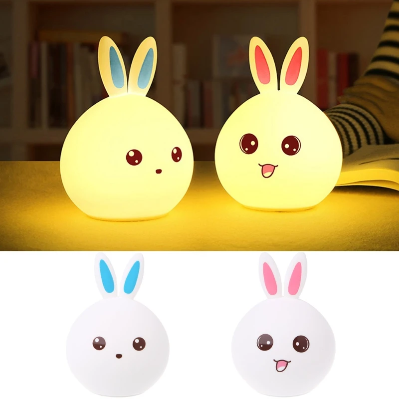 Cute Rabbit Bedside Lamp Tap Control Colorful Color Changing Night ...