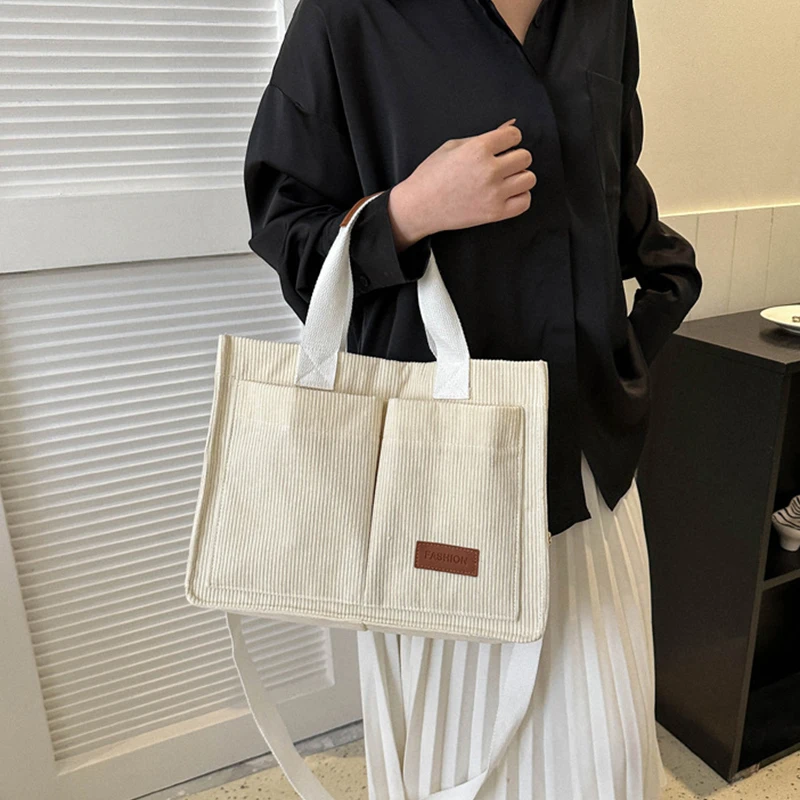 New Style Customized Logo Square Canvas Tote Bag Corduroy Bag Corduroy 