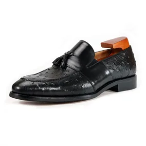 Handmade Italian Style Shoes Men's Tassel Loafers  Genuine Exotic Texture Cowhide CEO Office Dress Shoes