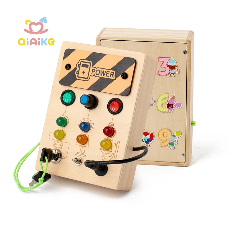 Обучающая доска Монтессори для малышей, сенсорные игрушки, деревянная активная доска с переключателем со светодиодной подсветкой, антистресс доска для детей 2–4 лет