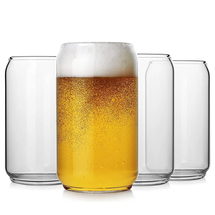 Glass Set 6 Pcs Drinking Cup 16 Oz Beer Can Glasses With Straws Classic Pint Glasses For Iced