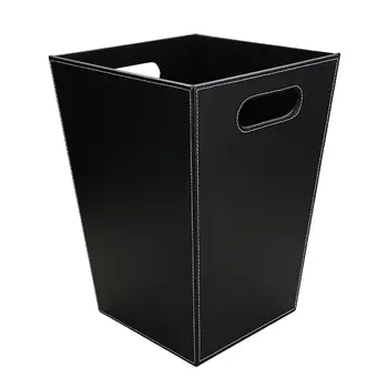 Custom Dustbin Square Waste Paper Bin Desk Trash can PU Leather Waste Basket For Hotel Office